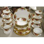 A Royal Albert Old Country Rose pattern tea service for six including cake plate, cups, saucers,