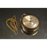 A Victorian silver open faced pocket watch, silvered dial, raised Roman numerals,