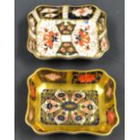 A Royal Crown Derby Imari 1128 pattern trinket dish, solid gold band,