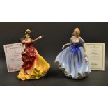 A Royal Doulton figure, Melissa, HN3972, with certificate; another, Belle, HN3703,