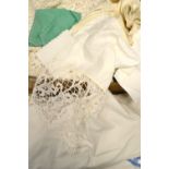 Textiles - lace edged linen;  lace doyles;