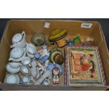 Toys and Juvenalia - a twelve block puzzle;  bisque miniature dolls, dolls house miniatures,