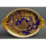 A Royal Crown Derby Gold Aves pattern colbalt ground meat plate