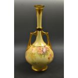 A Royal Worcester two handled blush ivory bottle vase, decorated with summer flowers,