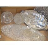 Glassware - a Victorian cut glass decanter;  a cut glass oval tray; a conforming bowl;