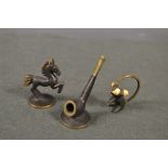 A set of three Hagenauer type bronze models, as a Rearing Horse;  a Mouse, a Pipe,