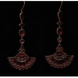 A pair Victorian pink garnet 'chandelier' drop earrings, the oval, round,
