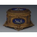 A French Louis XVI style oval ormolu and porcelain jewellery casket,