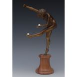 Claire Janne Roberte Colinet (1890-1940), a gilt patinated Art Deco bronze, The Juggler,
