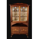 An Art Nouveau mahogany and marquetry display cabinet,