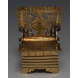 A 19th Century Russian silver gilt salt chair, with geometric pierced back and hinged seat,