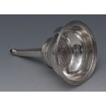 A George III silver wine funnel, reeded borders, canted tang, curved spout, 13cm long, William Abdy,