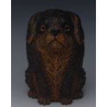 A Black Forest carved and stained wooden tobacco jar/ tea caddy, as seated dog,