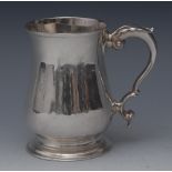 A George III silver bell shaped half pint mug, acanthus capped scroll handle, skirted foot,