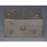 A French silver coloured metal rectangular trinket casket,