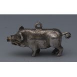 A 19th century silver coloured metal novelty propelling pencil, as a pig,