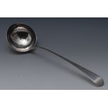 A George III silver Bright-cut Old English pattern soup ladle, 33.