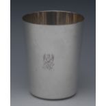 A large 19th century Indian Colonial silver tapered cylindrical beaker, quite plain, crested,