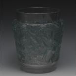 A Lalique Bacchus pattern  tapering cylindrical vase, in relief with Satyrs and ivy swags,