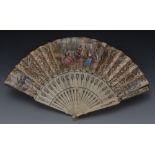 A 19th century French paper and bone twenty two stick fan,