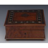 A 19th century French amboyna and brass and abalone marquetry jewel box,