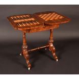 A Victorian burr walnut and amboyna bowed rectangular combination games/work table,