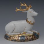 Royal Crown Derby paperweight, The White Hart, Heraldic Stag, printed mark, gold stopper,