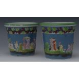 A pair of  19th century tapering cylindrical cache pots, possibly Enoch Woods,