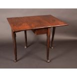 A George III mahogany drop leaf table, rounded rectangular top, pad feet,  71cm high, 75cm wide, c.