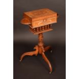 A 19th century Anglo-Indian hardwood and ivory marquetry tripod pedestal work box,