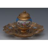 A 19th century French porcelain and gilt metal ink stand,