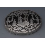 An early 18th century silver, tortoiseshell and pique oval snuff box,