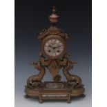 A 19th century French porcelain mounted gilt metal mantel clock, 8.