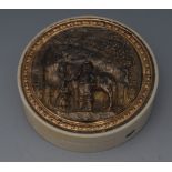A George III circular silver gilt mounted ivory table snuff box,