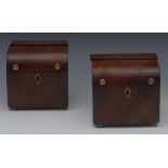 A near pair of early 19th century mahogany novelty tea caddies, each in the form of a toll top desk,