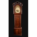 A  George III mahogany longcase clock, the 34cm arched pained dial inscribed with Roman and Arabic