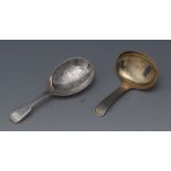 A George III silver Bright-cut Old English pattern caddy spoon, oval gilded bowl, 7.