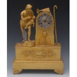 A French Empire ormolu figural mantel clock, 8.