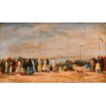 In the manner of Eugene Boudin
On the Beach
bears signiture, oil on panel, 25.