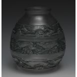 A Lalique Soudan pattern ovoid vase, engraved with bands of gazelles, 17cm high, stencil mark, c.