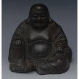 Chinese School, a patinated bronze, of Budai, seated, smiling, 11.