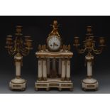 A French Second Empire ormolu and alabaster portico clock garniture, 7.