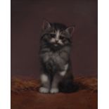 Bessie Bamber (fl.1900-1910)
Grey Kitten in the Hay
monogrammed, oil on panel, 28cm x 22.