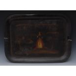 A Regency Tole ware rounded rectangular tray,
