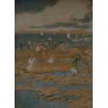 In the manner of  Maurice Prendergast
Summer Day, on the beach
watercolour, 30cm x 21.