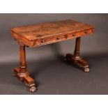 A George IV rosewood library table, rectangular top with two long drawers,