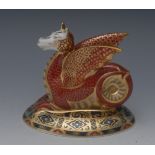 A Royal Crown Derby paperweight, Wessex Wyvern, Heraldic Beasts The Winged Dragon, printed mark,