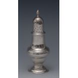 A George III silver pear shaped pepper caster, spiral knop finial,