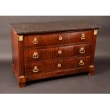 A French Empire mahogany commode, rectangular Crionoid marble top,