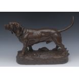 Jules Moigniez (1835 - 1894), a brown patinated bronze, Basset Hound, oval rocky base, 35cm high,